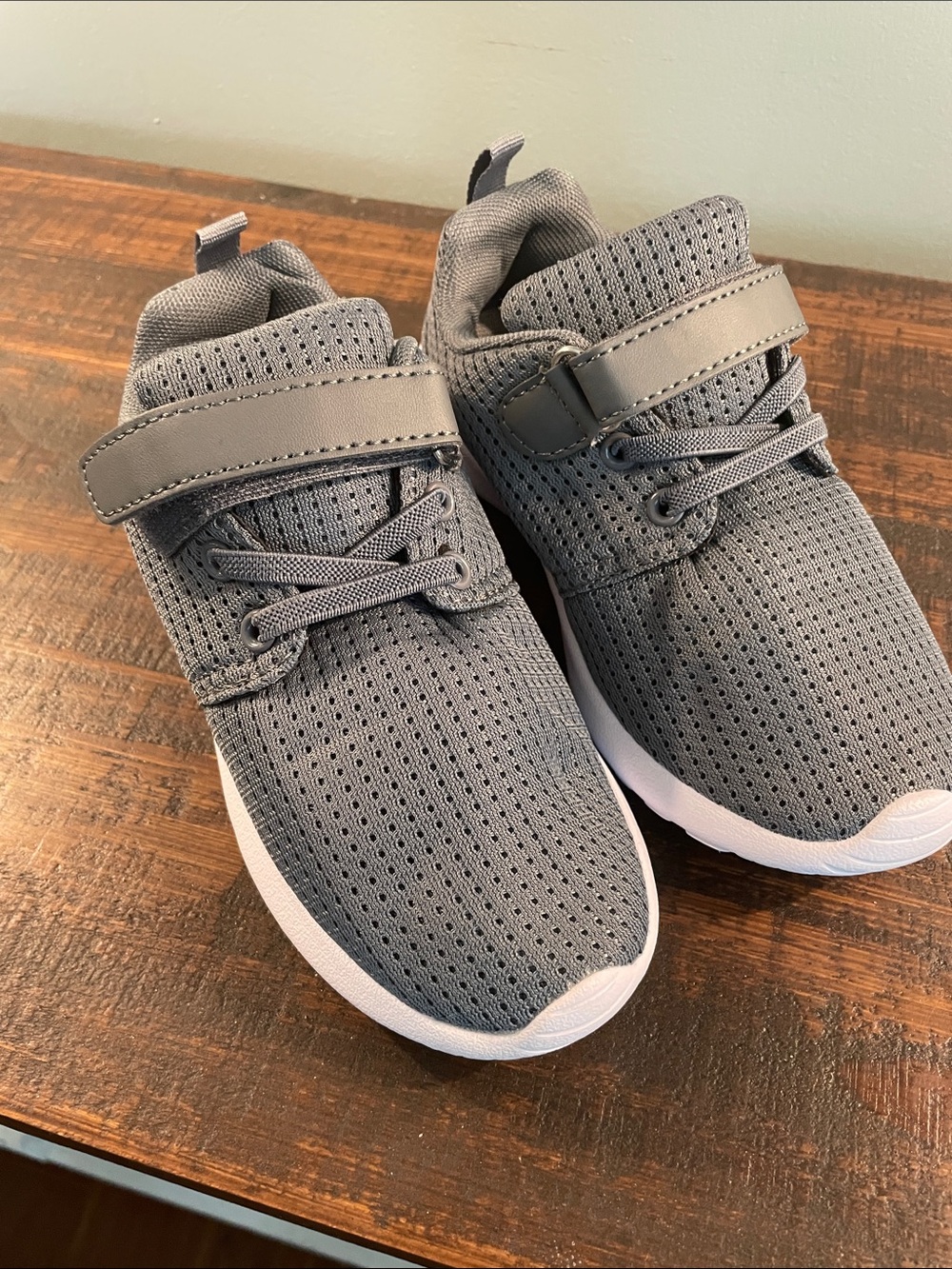 Kids Gray Mesh Sneakers with Hook-and-Loop Strap